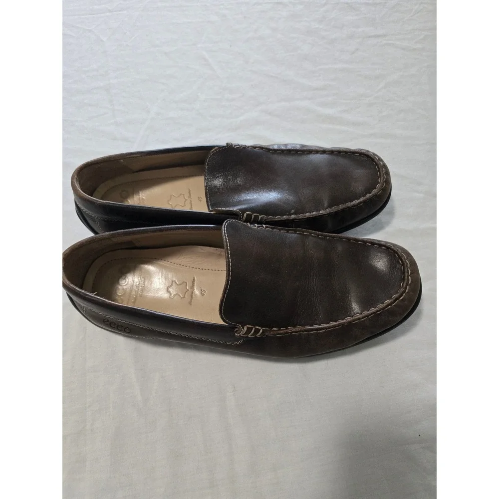 ECCO Mens Leather Driving Loafers Dark Brown Moc Toe Slip On Shoes Size 45